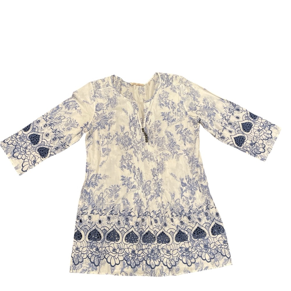 Soft Surroundings Women’s Blue and White Tunic Cover Up Size Small